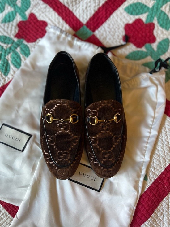 Gucci Shoes - Gucci Jordaan Velvet Monogram Slip-On Horse-bit Loafers 38.5/8